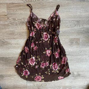 Sheer brown floral chemise slip dress | rose nightgown | y2k Brown and pink XL
